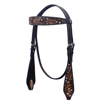 BAR H EQUINE Western Horse Floral Hand Painted Genuine Leather Headstall Dark Brown